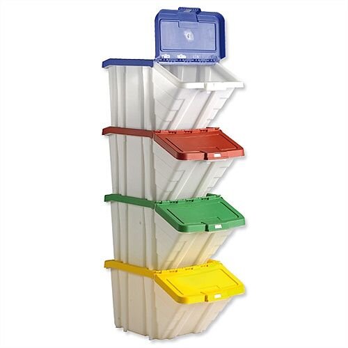 Barton Storage Container Bin 50L 30kg Load White and Assorted Lids Pack 4