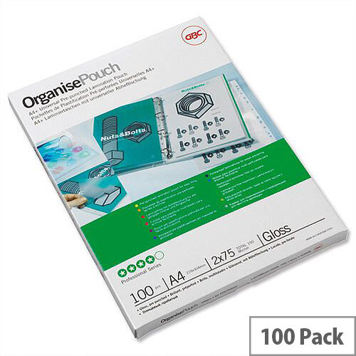 GBC Filex Organise Laminating Pouches Glossy A4 Oversize 250 Micron Pack 100