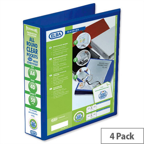 Elba Presentation A4 Ring Binder 50mm Capacity Blue 4 D-Ring 560332 Pack 4