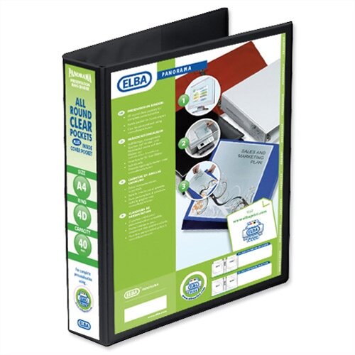 Elba Presentation A4 Ring Binder 50mm Capacity Black 4 D-Ring 560333 Pack 4