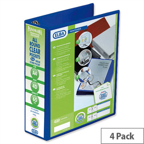Elba Presentation A4 Ring Binder 65mm Capacity Blue 4 D-Ring 560342 Pack 4 Elba Presentation A4 Ring Binder 65mm Capacity Blue 4 D-Ring 560342 Pack 4