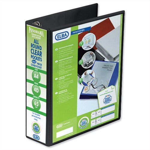Elba Presentation A4 Ring Binder 65mm Capacity Black 4 D-Ring 560343 Pack 4 Elba Presentation A4 Ring Binder 65mm Capacity Black 4 D-Ring 560343 Pack 4