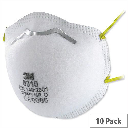 3M FFP1 Respirator Mask Disposable Unvalved Cup Noseclip Braided-headband Pack 10