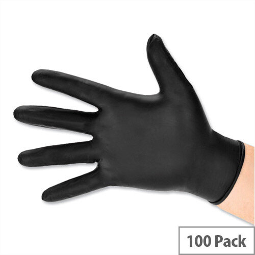 Disposable Nitrile Work Gloves Black Medium Box of 100 Polyco Bodyguards GL8973