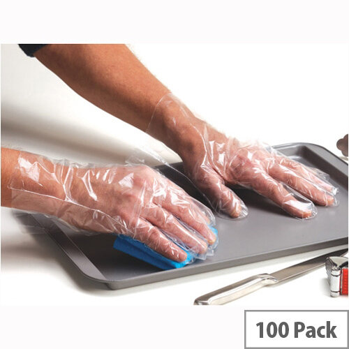 Shield Embossed Polythene Clear Disposable Gloves In Bags Clear Medium Pack of 100 GD52