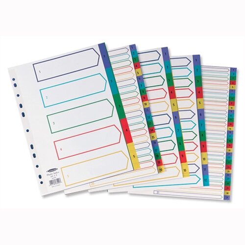 Concord Plastic 1-10 Index Extra Wide A4 Europunched Subject Dividers Assorted