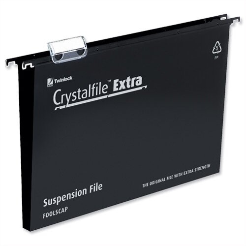 Rexel Crystalfile Extra Foolscap Vertical Suspension File Black Plastic 30mm Pack 25 Rexel Crystalfile Extra Foolscap Vertical Suspension File Black Plastic 30mm Pack 25