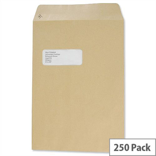 Basildon Bond C4 Window 90gsm Envelopes Manilla Pocket  Peel and Seal (Pack of 250) 