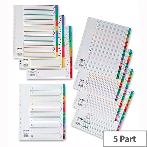 Concord Punched Pocket Dividers Plastic Multicolour Tabs 5-Part A4 White Concord Punched Pocket Dividers Plastic Multicolour Tabs 5-Part A4 White