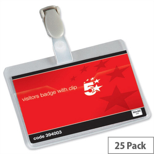 5 Star Office Name Badges Visitors Landscape 25 Pack – Spring Snap Plastic Clip, 90x60mm, Easy Insertion, Sturdy PVC, Transparent &Versatile (394003) 5 Star Office Name Badges Visitors Landscape 25 Pack – Spring Snap Plastic Clip, 90x60mm, Easy Insertion, Sturdy PVC, Transparent &Versatile (394003)