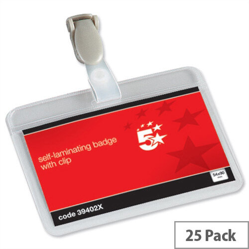 5 Star Name Badges Self Laminating Landscape with Plastic Clip 90x54mm Pack 25 5 Star Name Badges Self Laminating Landscape with Plastic Clip 90x54mm Pack 25