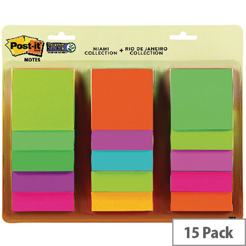 Post-It Super Sticky 76X76mm Rio And Miami Collection Pack of 15 654-15AAMULTI2 Post-It Super Sticky 76X76mm Rio And Miami Collection Pack of 15 654-15AAMULTI2