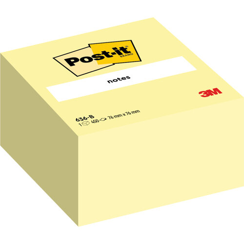 Post-it Notes Cube, Canary Yellow, 76 mm x 76 mm, 450 sheets