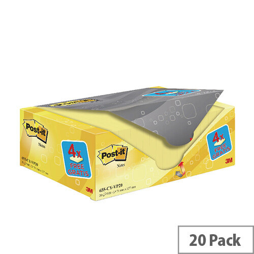 Post-it Notes 76 x 127mm Canary Yellow Value Pack of 20 655CY-VP20 Post-it Notes 76 x 127mm Canary Yellow Value Pack of 20 655CY-VP20