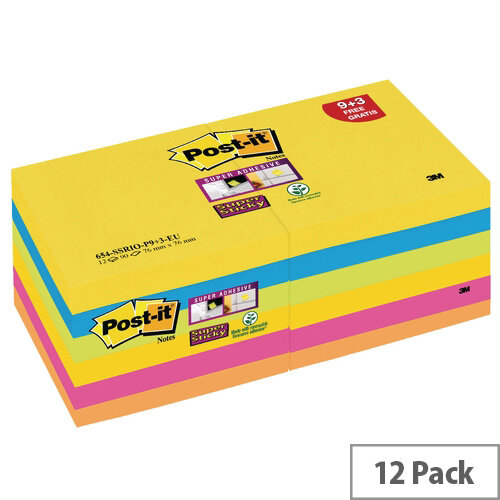 Post-it Notes Super Sticky Z-Notes 76 x 76mm Rio Value Pack Pack of 12 R330-SSRIO-P9+3