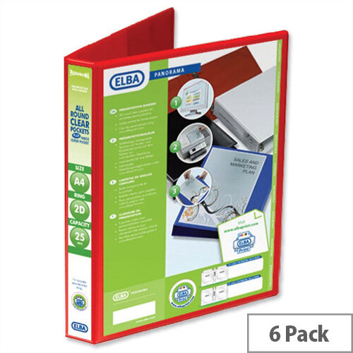 Elba Presentation A4 Ring Binder 25mm Capacity Red 2 D-Ring 560301 Pack 6