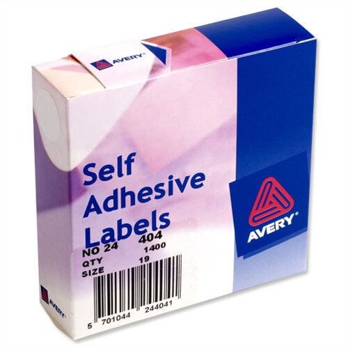 Avery White Round Label Dispenser Diameter 19mm 24-404 1400 Labels Avery White Round Label Dispenser Diameter 19mm 24-404 1400 Labels