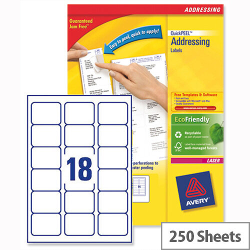 Avery L7161-250 Addressing Labels Laser 18 per Sheet 63.5x46.6mm White 4500 Labels Avery L7161-250 Addressing Labels Laser 18 per Sheet 63.5x46.6mm White 4500 Labels