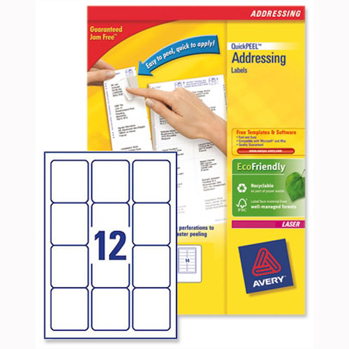 Avery L7164-250 Address Labels Laser 12 per Sheet 63.5x72mm White 3000 Labels Avery L7164-250 Address Labels Laser 12 per Sheet 63.5x72mm White 3000 Labels