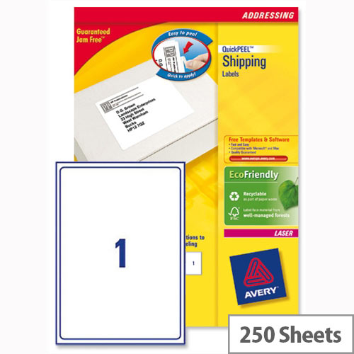 Avery L7167-250 Address Labels Laser 1 per Sheet 199.6 x 289.1mm White 250 Labels Avery L7167-250 Address Labels Laser 1 per Sheet 199.6 x 289.1mm White 250 Labels