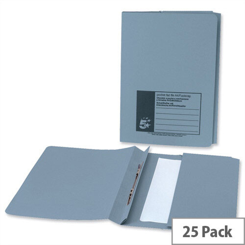 Flat File Foolscap Blue with Pocket Recycled Manilla 38mm Pack 25 5 Star