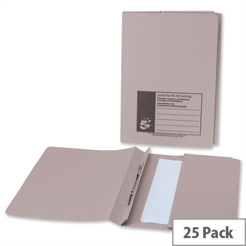 Flat File with Pocket Recycled Manilla 38mm Foolscap Buff Pack 25 5 Star