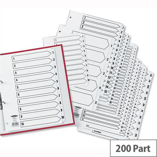 Concord 1-200 Index Reinforced 4 Holes A4 Subject Divider White Concord 1-200 Index Reinforced 4 Holes A4 Subject Divider White