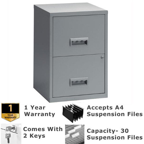 Pierre Henry A4 2 Drawer Steel Filing Combi Cabinet  Lockable Grey  - For A4 Suspension Filing & Stationery Storage - WxHxD: 400mm x 660mm x 400mm