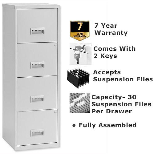 Pierre Henry A4 4 Drawers Filing Cabinet Steel Lockable Grey