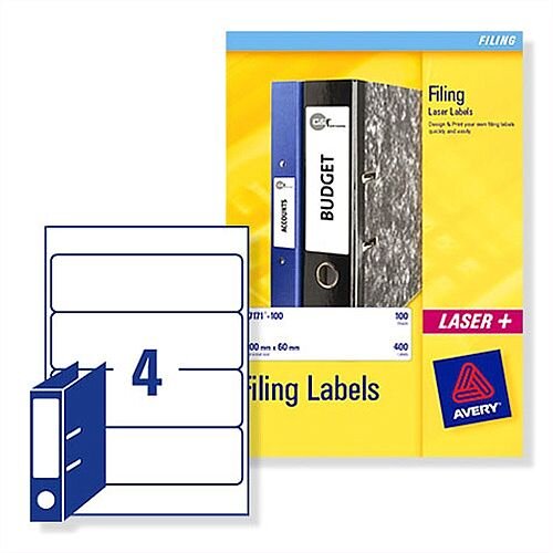 Avery Lever Arch Filing Labels Laser L7171-100 200x60mm 400 Labels Avery Lever Arch Filing Labels Laser L7171-100 200x60mm 400 Labels