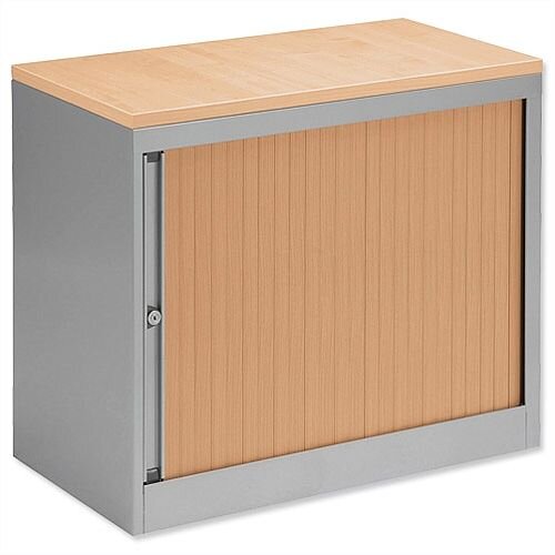 Bisley Silver Desk High Tambour Cupboard With Beech Shutters and Top Height 720mm Bisley Silver Desk High Tambour Cupboard With Beech Shutters and Top Height 720mm