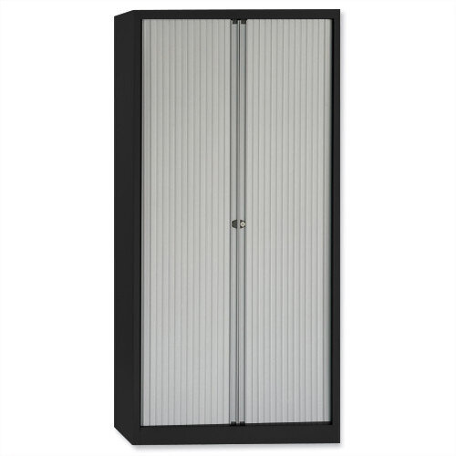 Bisley A4 Euro Tambour 4 Shelves Black Frame Silver Shutters ET410/19/4S.SL AV1