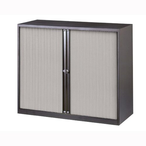 Bisley Black Tambour Cupboard 2 Shelves Width 1000mm Silver Shutters A4 Unit ET410/10/2S.SL arn