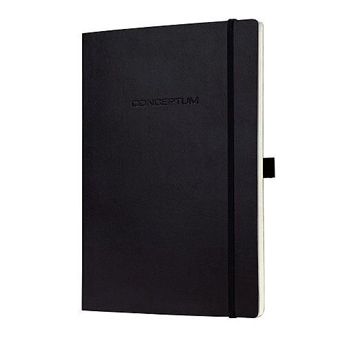 Sigel Conceptum Black Notebook Leather Look Soft A5 Cover – Portable, Durable, Folding Pocket, Pen Loop, 194 Pages, 80gsm, Perforated, Lined And Numbered Pages, Strap Enclosure & Casebinded (CO321)