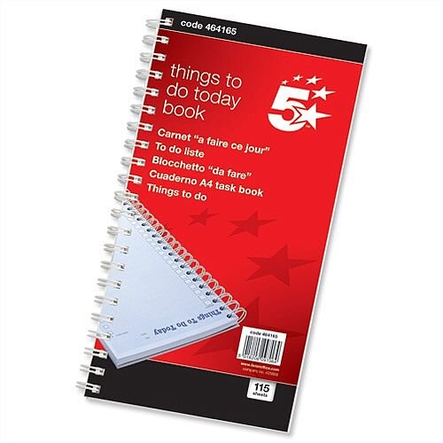 5 Star Office Things To Do Today Book Wirebound 6 Months 115 Pages 280x140mm 5 Star Office Things To Do Today Book Wirebound 6 Months 115 Pages 280x140mm