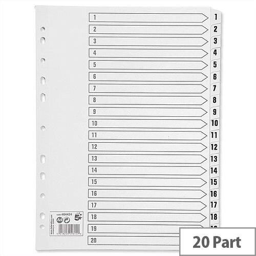 1-20 A4 Index Clear Tabs White 5 Star - Hunt Office UK