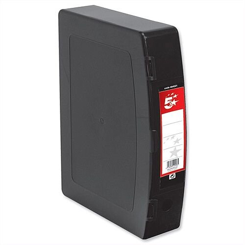5 Star Foolscap Box File Black Plastic Twin Clip Lock 5 Star 70mm Spine Polypropylene 5 Star Foolscap Box File Black Plastic Twin Clip Lock 5 Star 70mm Spine Polypropylene