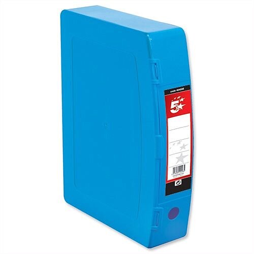 Foolscap Box File Blue Plastic Twin Clip Lock 5 Star 70mm Spine Polypropylene Foolscap Box File Blue Plastic Twin Clip Lock 5 Star 70mm Spine Polypropylene