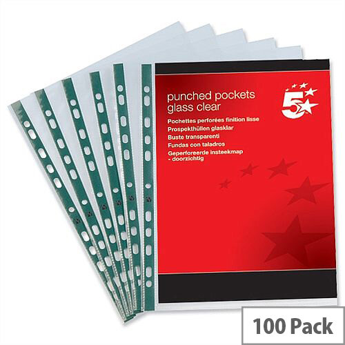 5 Star Punched Pocket Polypropylene Top-opening 45 Micron A4 Glass Clear Pack 100 5 Star Punched Pocket Polypropylene Top-opening 45 Micron A4 Glass Clear Pack 100