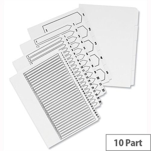 Concord Unpunched 10 Part Index A4 White Subject Dividers Pack 10