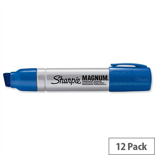 Sharpie Magnum Blue Permanent Marker Chisel Tip 14.8mm Pack 12 