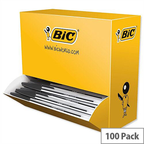 Bic Cristal Ballpoint Pen Clear Barrel Black Pack 90 plus 10 FREE Bic Cristal Ballpoint Pen Clear Barrel Black Pack 90 plus 10 FREE