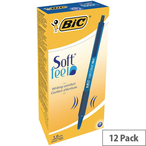 Bic SoftFeel Retractable Ballpoint Pen Blue Rubberised Barrel Pack 12