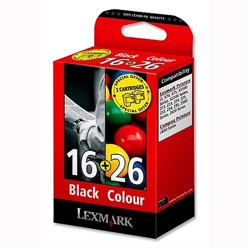 Lexmark No 16 and No 26 Black and Colour Ink Cartridges 0080D2126 Lexmark No 16 and No 26 Black and Colour Ink Cartridges 0080D2126