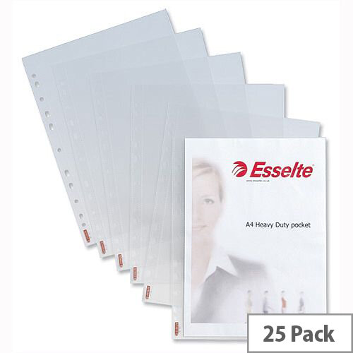 A4 Heavy Duty Clear Punched Pockets 105 Micron Pack 25 -Esselte A4 Heavy Duty Clear Punched Pockets 105 Micron Pack 25 -Esselte