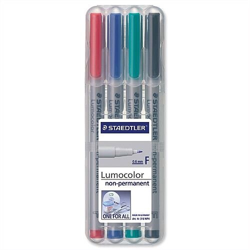 Staedtler 316 Lumocolor Pen 0.6mm Line Non Permanent Assorted 316WP4 Wallet 4