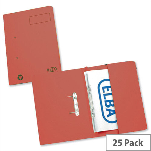 Elba Stratford Transfer Spring File Recycled Pocket 315gsm 32mm Foolscap Red 100090278 Pack 25