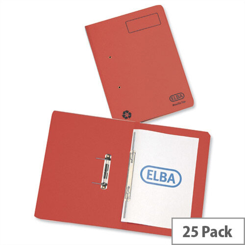 Elba Spirosort Transfer Spring File Recycled 315gsm 35mm Foolscap Red 100090288 Pack 25