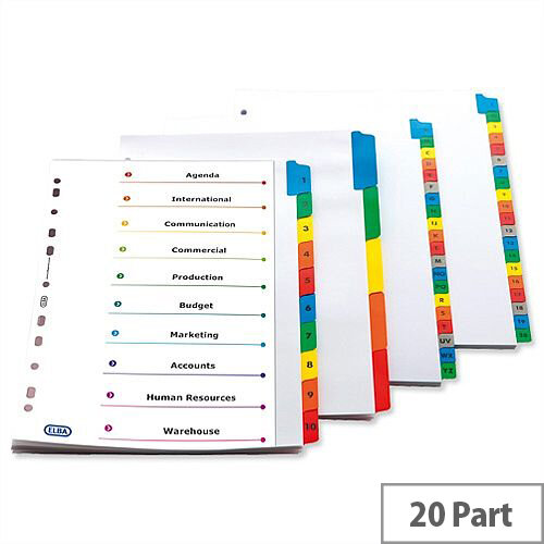 Elba A-Z Index A4 White Mylar-Reinforced Europunched Coloured Mylar Tabs