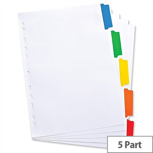 Elba 5-Part Index A4 White Mylar-Reinforced Europunched Coloured Mylar Tabs